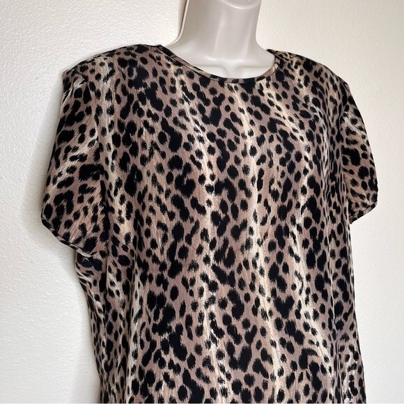 Vintage QuoSilk Animal Print Silk Short Sleeve Round Neck Blouse Women Large - Picture 2 of 11